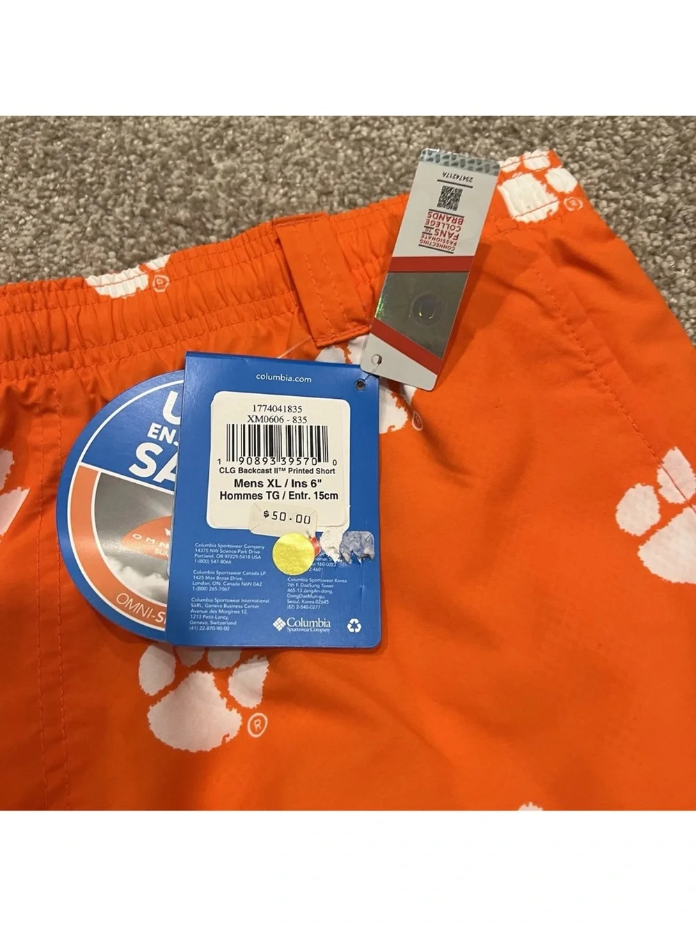 Mens Size XL Columbia Clemson Tigers Swim Trunks Shorts Orange